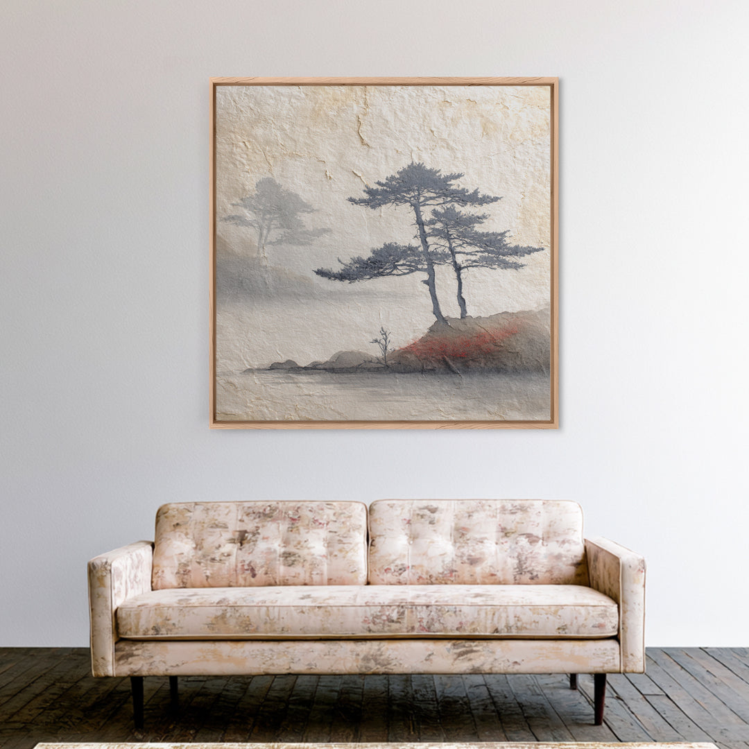 Soft Pine Silhouette Canvas Print, Zen Art, Boho Wall Decor, Living Room Decor, Oil Painting, Zen, Wabi Sabi Art, ZEN-1x1-15