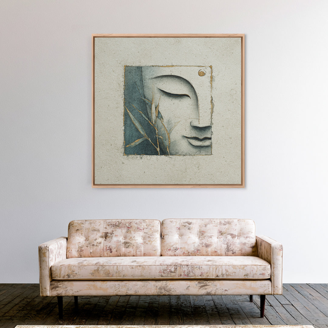 Calm Face with Closed Eyes and Simple Canvas Print, Zen Art, Japanese Decor, Living Room Decor, Fine Art, Zen, Luxury Decor, ZEN-1x1-22