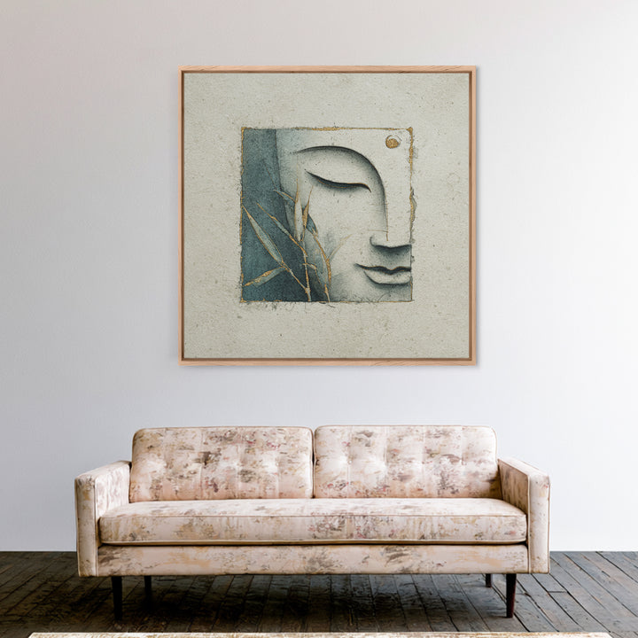 Calm Face with Closed Eyes and Simple Canvas Print, Zen Art, Japanese Decor, Living Room Decor, Fine Art, Zen, Luxury Decor, ZEN-1x1-22