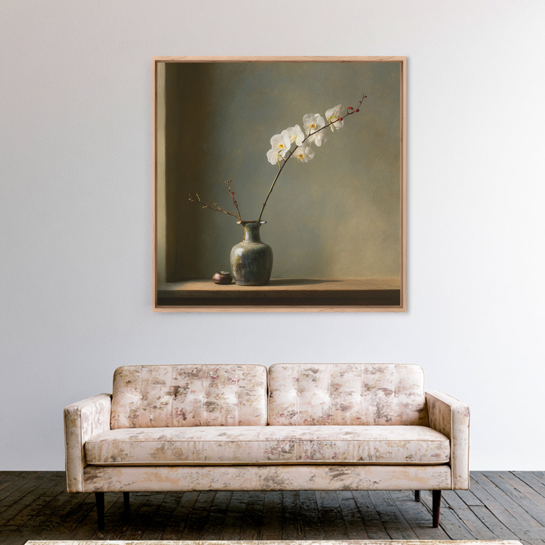 Single Orchid Stem Canvas Print, Zen Art, Living Room Decor, Fine Art, Zen, Japanese Decor, Flower Print, Neutral Wall Art, ZEN-1x1-23