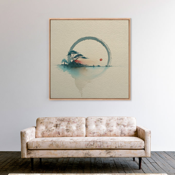 Single Black Ens Circle on Warm Paper Canvas Print, Zen Art, Art, Living Room Decor, Zen, Garden Art, Japanese Wall Art, ZEN-1x1-25