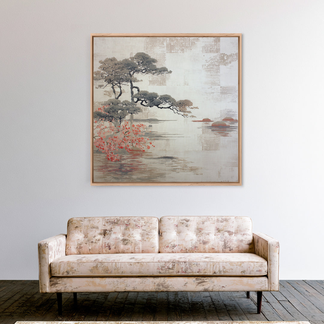Soft Pine Silhouette Framed Canvas Print, Zen Art, Wabi Sabi Wall Art, Living Room Decor, Fine Art, Zen, Statement Artwork, ZEN-1x1-39