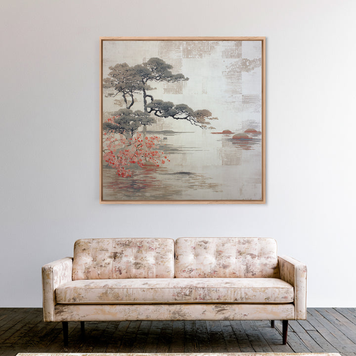 Soft Pine Silhouette Framed Canvas Print, Zen Art, Wabi Sabi Wall Art, Living Room Decor, Fine Art, Zen, Statement Artwork, ZEN-1x1-39