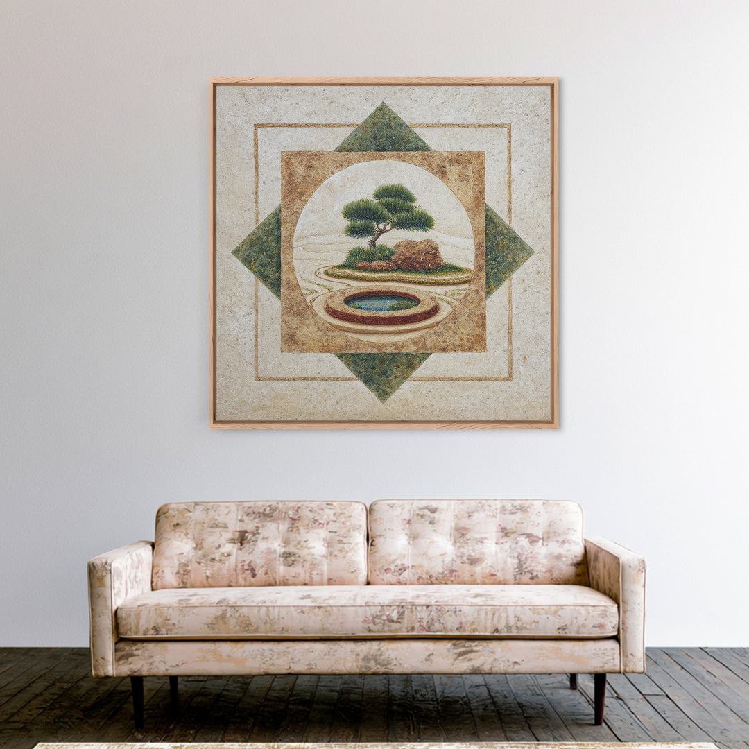 Raked Sand Garden Pattern from Above Framed Canvas Print, Zen Art, Artist, Living Room Decor, Watercolor Art, Zen, ZEN-1x1-6