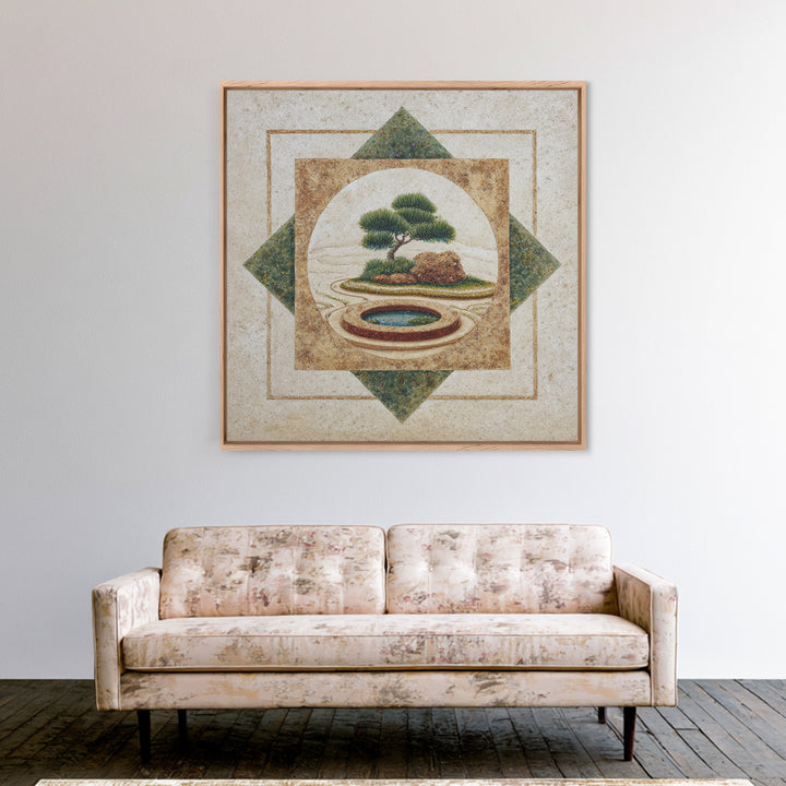 Raked Sand Garden Pattern from Above Framed Canvas Print, Zen Art, Artist, Living Room Decor, Watercolor Art, Zen, ZEN-1x1-6
