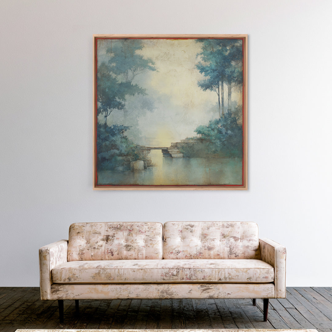 Japanese Garden Bridge Implied Through Shapes Framed Canvas Print, Zen Art, Statement Artwork, Living Room Decor, Fine Art, Zen, ZEN-1x1-62