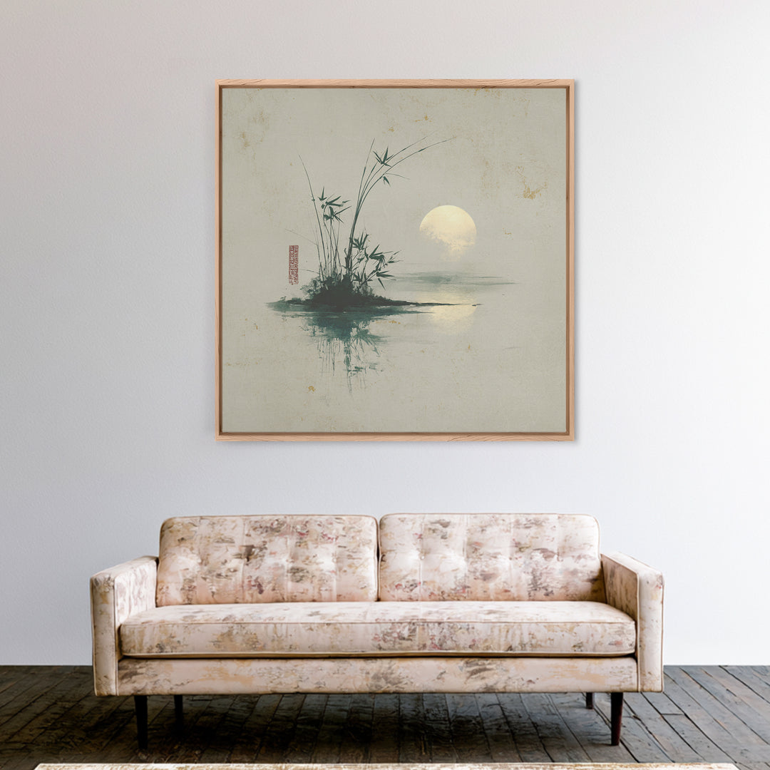 Moon Reflected in Quiet Pond Canvas Print, Zen Art, Textured Painting, Living Room Decor, Oil Painting, Zen, Abstract Art, ZEN-1x1-82
