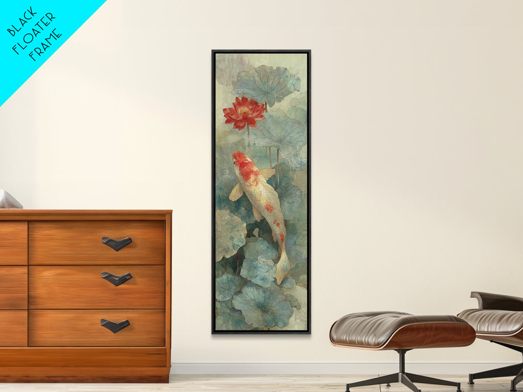 Koi Fish Beneath Floating Lotus Leaves Canvas Print, Zen Art, Abstract Art, Living Room Decor, Watercolor Art, Zen, ZEN-1x3-16