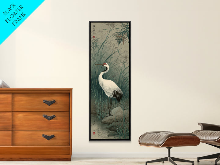 White Crane Standing Framed Canvas Print, Zen Art, Extra Large Wall Art, Living Room Decor, Fine Art, Zen, Boho Decor, ZEN-1x3-19