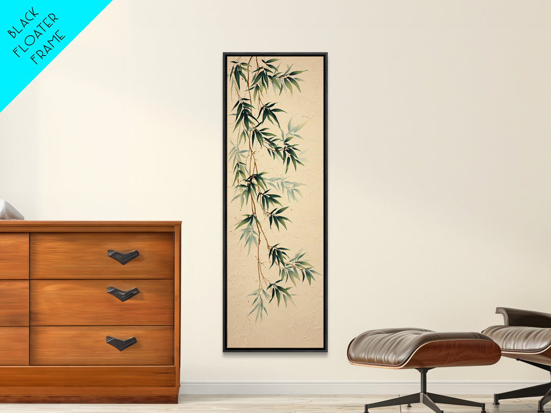 Minimal Bamboo Leaves Framed Canvas Print, Zen Art, Art Print, Living Room Decor, Fine Art, Zen, Boho Wall Decor, Japanese Art, ZEN-1x3-29