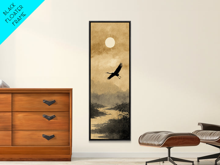 Crane Flying Across Pale Sun Canvas Print, Zen Art, Beach Decor, Living Room Decor, Abstract Art, Zen, Modern Decor, ZEN-1x3-60