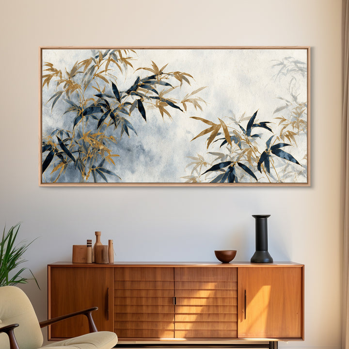 Minimal Bamboo Leaves Framed Canvas Print, Zen Art, Printable Art, Living Room Decor, Zen, Nature Prints, Japanese Decor, ZEN-2x1-13