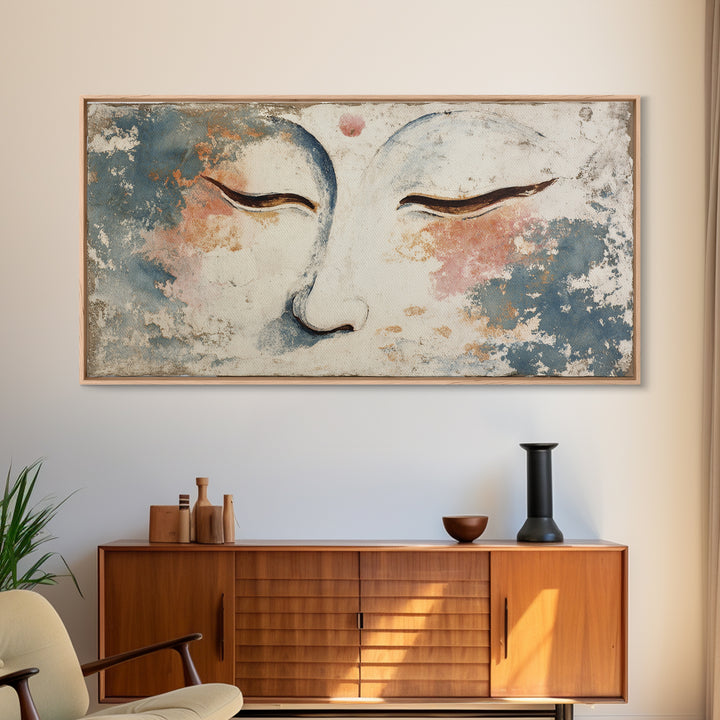 Calm Face with Closed Eyes and Simple Framed Canvas Print, Zen Art, Wall Art, Living Room Decor, Oil Painting, Zen, ZEN-2x1-18