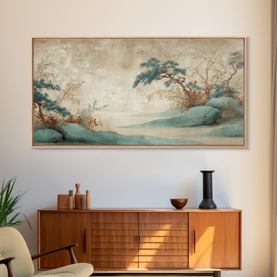 Raked Sand Garden Pattern from Above Framed Canvas Print, Zen Art, Large Wall Art, Living Room Decor, Oil Painting, Zen, ZEN-2x1-50