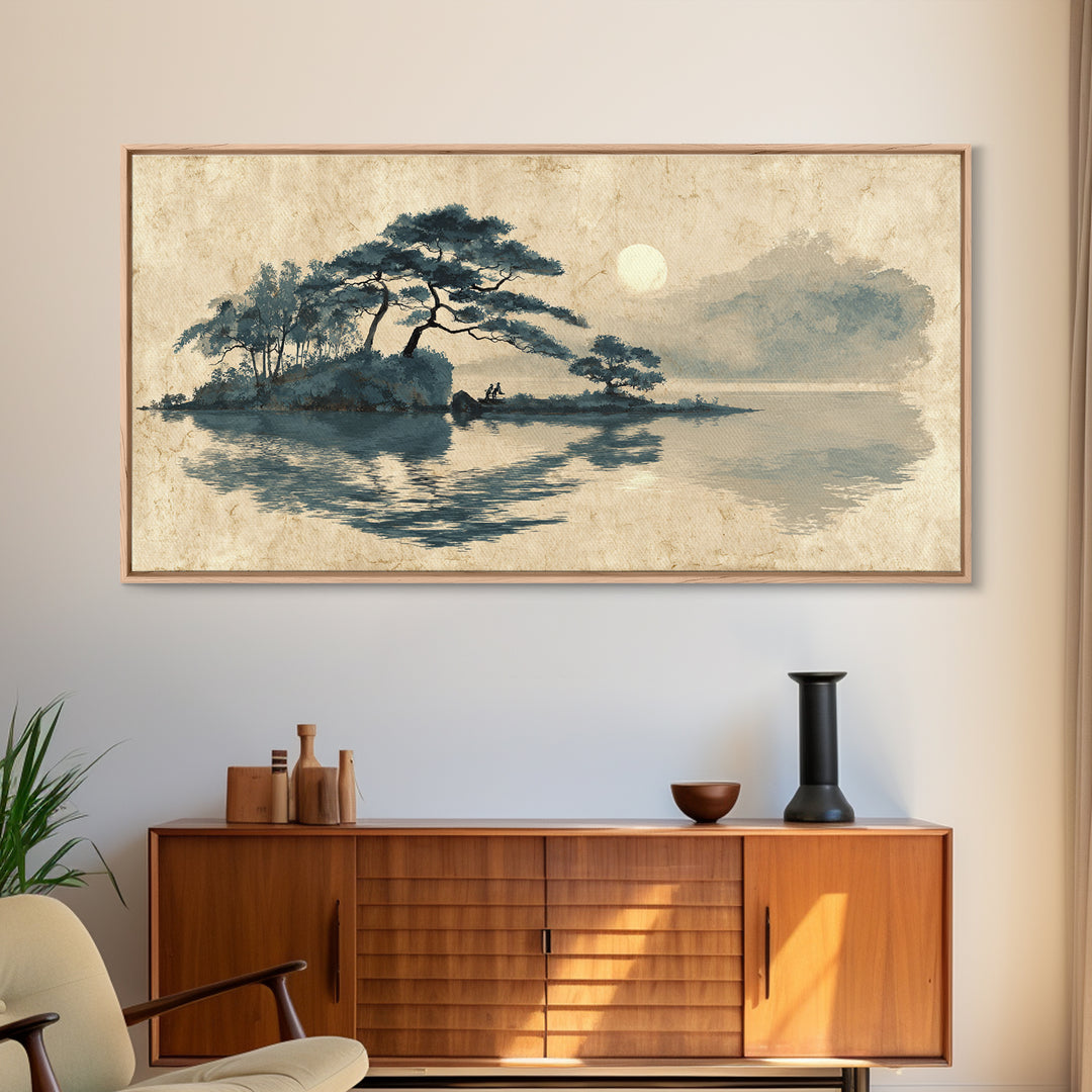 Moon Reflected in Quiet Pond Canvas Print, Zen Art, Canvas Wall Art, Living Room Decor, Fine Art, Zen, Minimalist Wall Art, ZEN-2x1-54