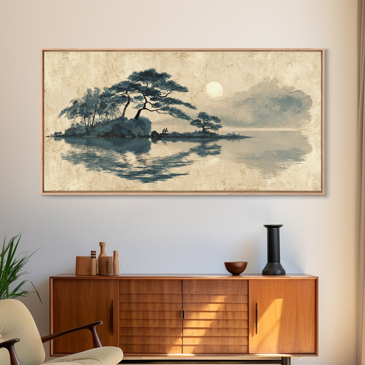 Moon Reflected in Quiet Pond Canvas Print, Zen Art, Canvas Wall Art, Living Room Decor, Fine Art, Zen, Minimalist Wall Art, ZEN-2x1-54