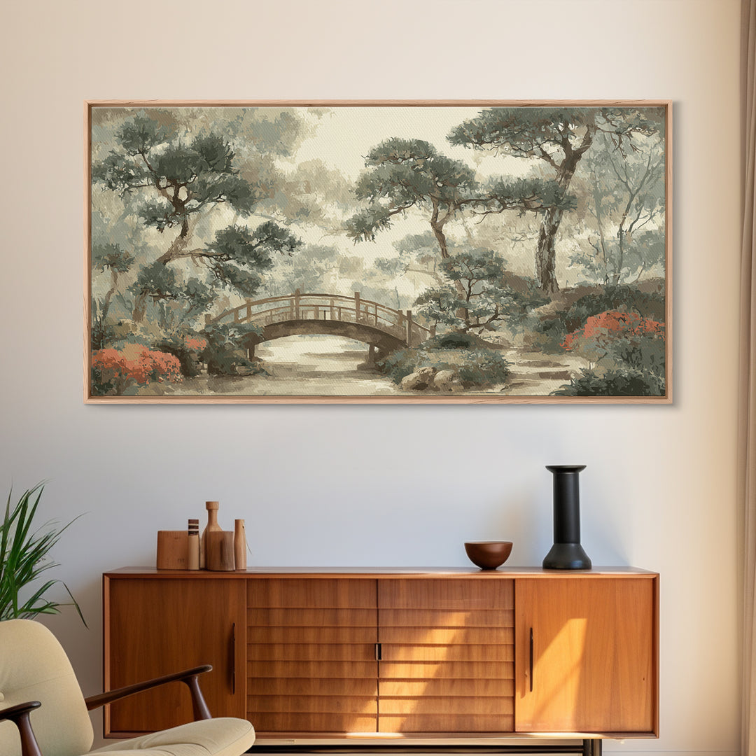 Japanese Garden Bridge Implied Through Shapes Canvas Print, Zen Art, Abstract Art, Living Room Decor, Watercolor Art, Zen, ZEN-2x1-58