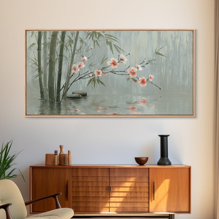 Soft Pine Silhouette Framed Canvas Print, Zen Art, Metal Wall Art, Living Room Decor, Fine Art, Zen, Japandi Wall Art, ZEN-2x1-83