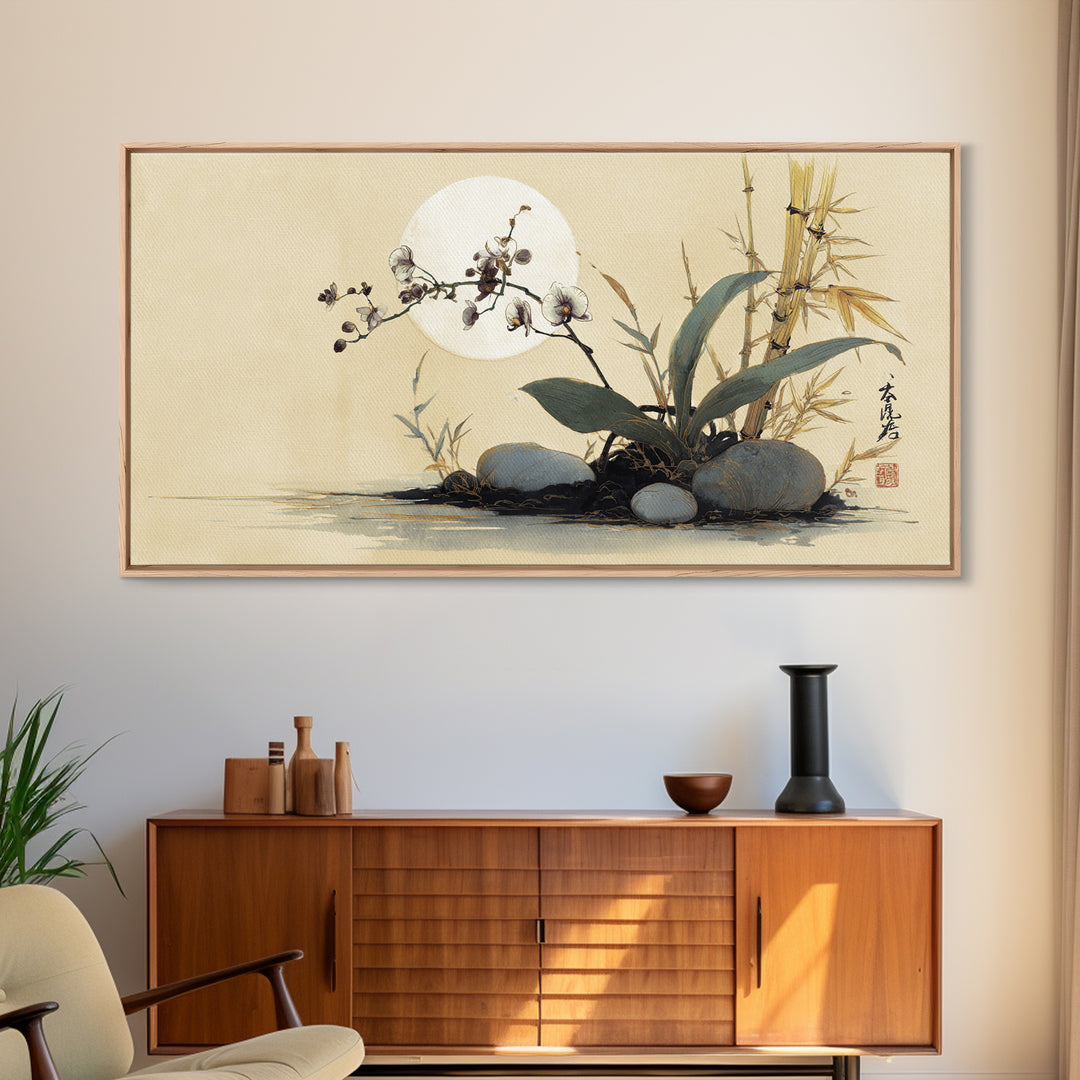 Single Orchid Stem Framed Canvas Print, Zen Art, Garden Art, Living Room Decor, Fine Art, Zen, Artist, Neutral Wall Art, ZEN-2x1-91