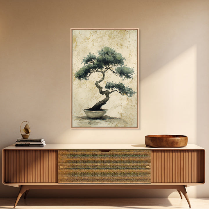 Bonsai Tree in Simple Ceramic Pot Framed Canvas Print, Zen Art, Extra Large Wall Art, Living Room Decor, Oil Painting, Zen, ZEN-2x3-20