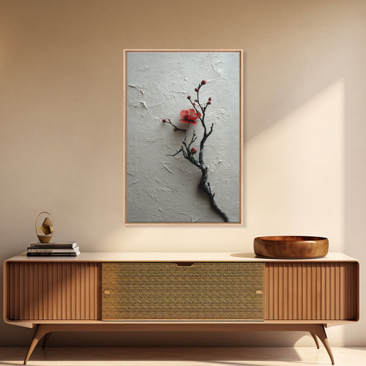 Black Branch with One Red Blossom Canvas Print, Zen Art, Japanese Decor, Living Room Decor, Oil Painting, Zen, Luxury Decor, ZEN-2x3-65
