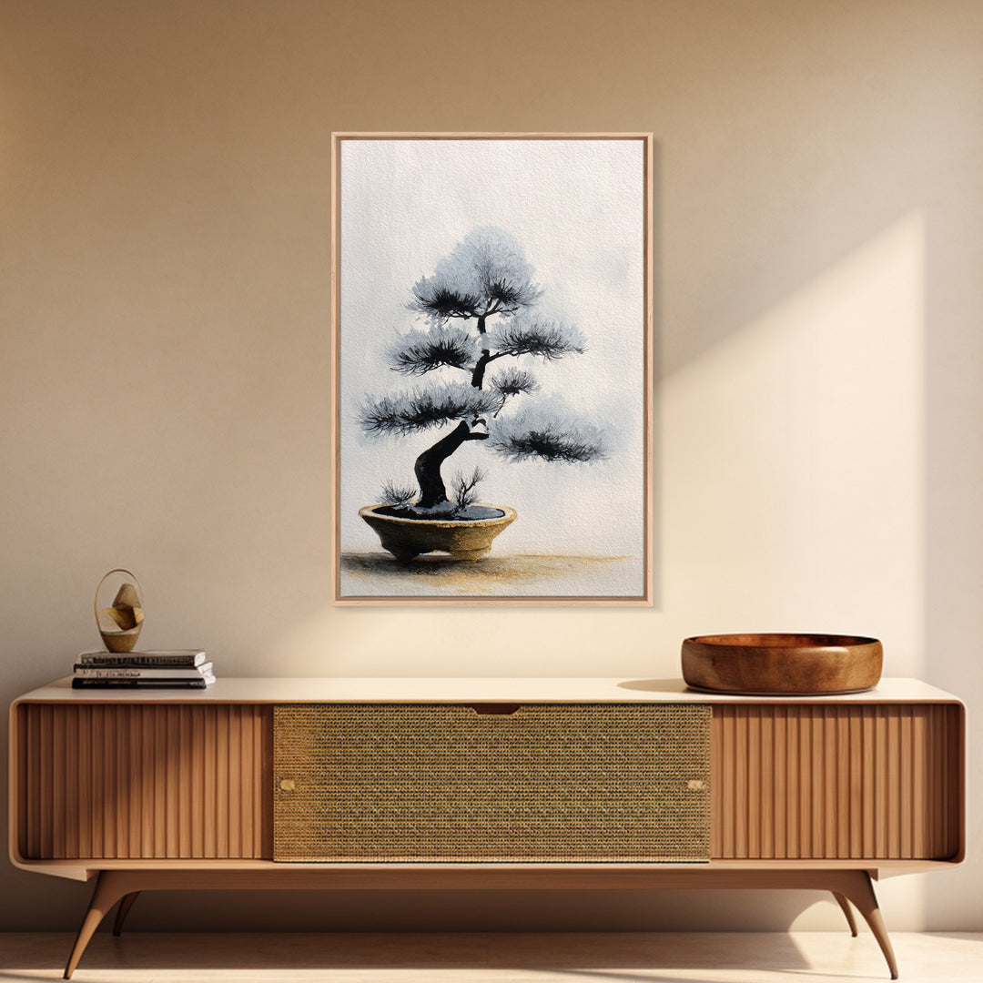 Bonsai Tree in Simple Ceramic Pot Framed Canvas Print, Zen Art, Large Wall Art, Living Room Decor, Abstract Art, Zen, ZEN-2x3-92