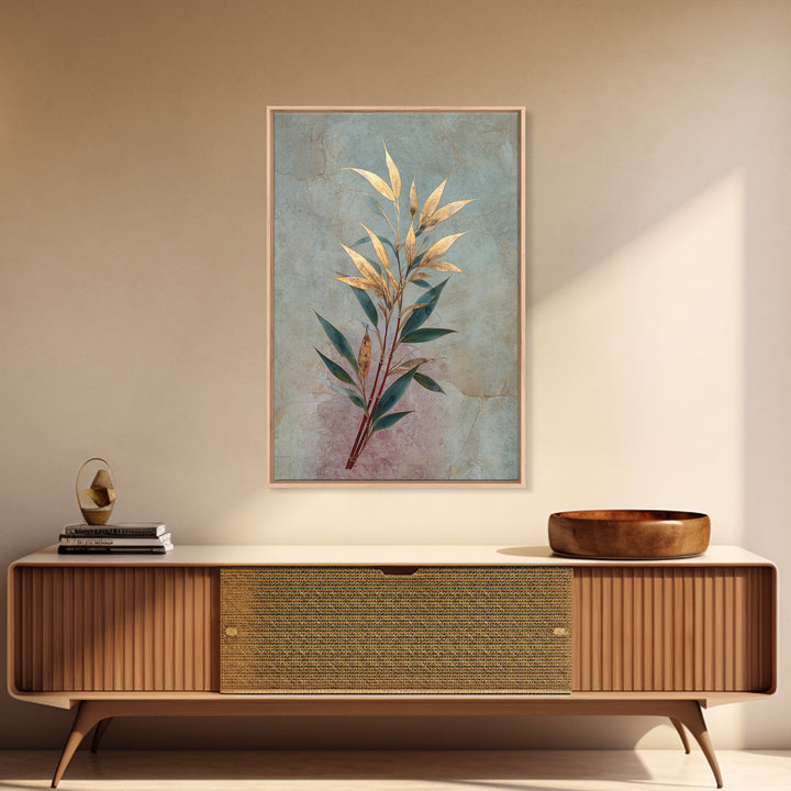 Minimal Bamboo Leaves Framed Canvas Print, Zen Art, Artist, Living Room Decor, Fine Art, Zen, Textured Painting, ZEN-2x3-97