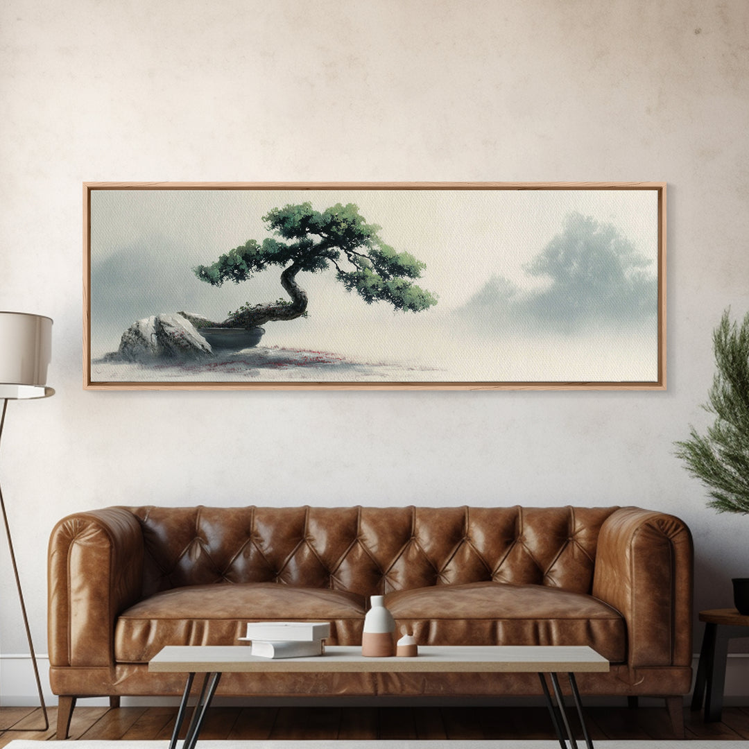 Bonsai Tree in Simple Ceramic Pot Canvas Print, Zen Art, Living Room Decor, Abstract Art, Zen, Abstract Painting, ZEN-3x1-100