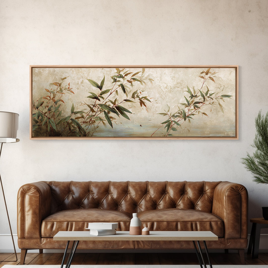 Minimal Bamboo Leaves Canvas Print, Zen Art, Wabi Sabi Art, Living Room Decor, Fine Art, Zen, Minimalist Decor, Wall Art, ZEN-3x1-33