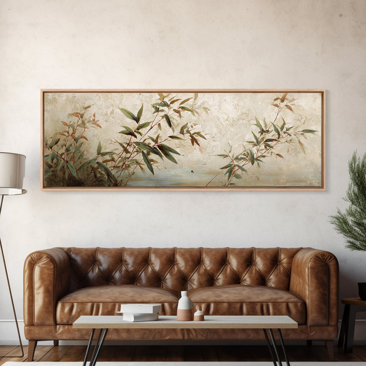 Minimal Bamboo Leaves Canvas Print, Zen Art, Wabi Sabi Art, Living Room Decor, Fine Art, Zen, Minimalist Decor, Wall Art, ZEN-3x1-33