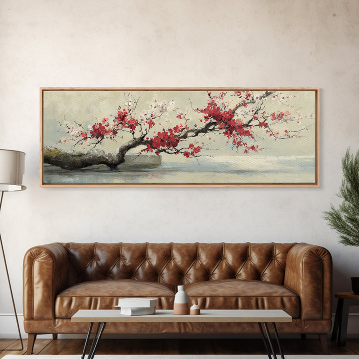 Falling Cherry Blossoms on Cream Ground Canvas Print, Zen Art, Neutral Decor, Living Room Decor, Fine Art, Zen, Wall Decor, ZEN-3x1-36