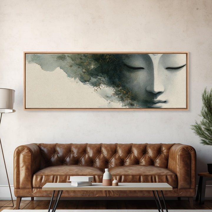 Calm Face with Closed Eyes and Simple Canvas Print, Zen Art, Japanese Art, Living Room Decor, Fine Art, Zen, Contemporary Art, ZEN-3x1-38