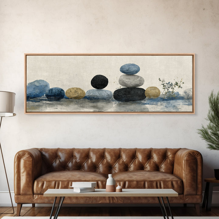 Smooth Pebbles Arranged Framed Canvas Print, Zen Art, Printable Art, Living Room Decor, Fine Art, Zen, Nature Prints, ZEN-3x1-51
