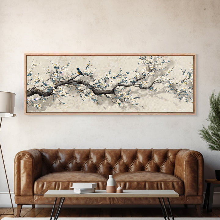 Falling Cherry Blossoms on Cream Ground Framed Canvas Print, Zen Art, Luxury Decor, Living Room Decor, Fine Art, Zen, ZEN-3x1-60