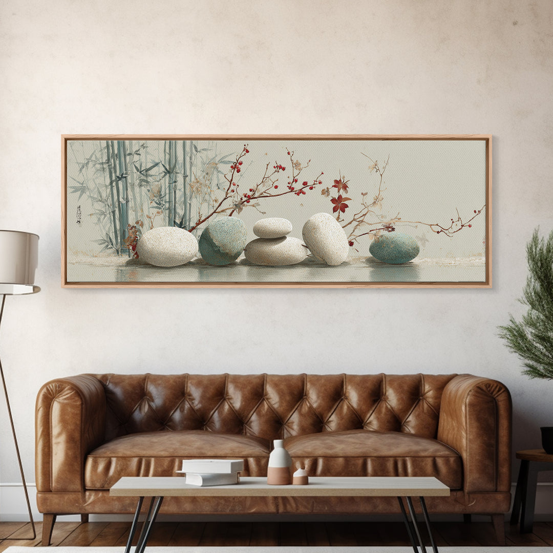 Smooth Pebbles Arranged Canvas Print, Zen Art, Japanese Art, Living Room Decor, Fine Art, Zen, Contemporary Art, Gallery Decor, ZEN-3x1-75