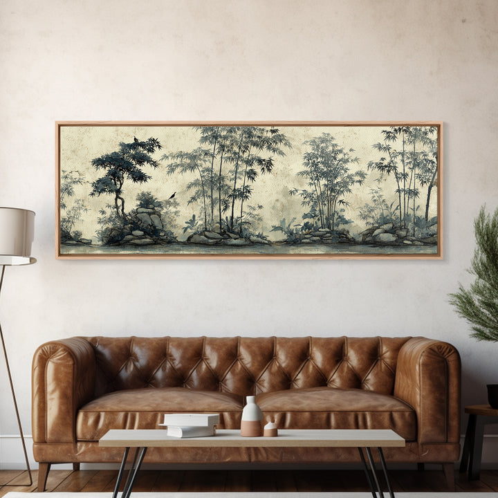 Soft Pine Silhouette Framed Canvas Print, Zen Art, Abstract Painting, Living Room Decor, Oil Painting, Zen, Gallery Decor, ZEN-3x1-79