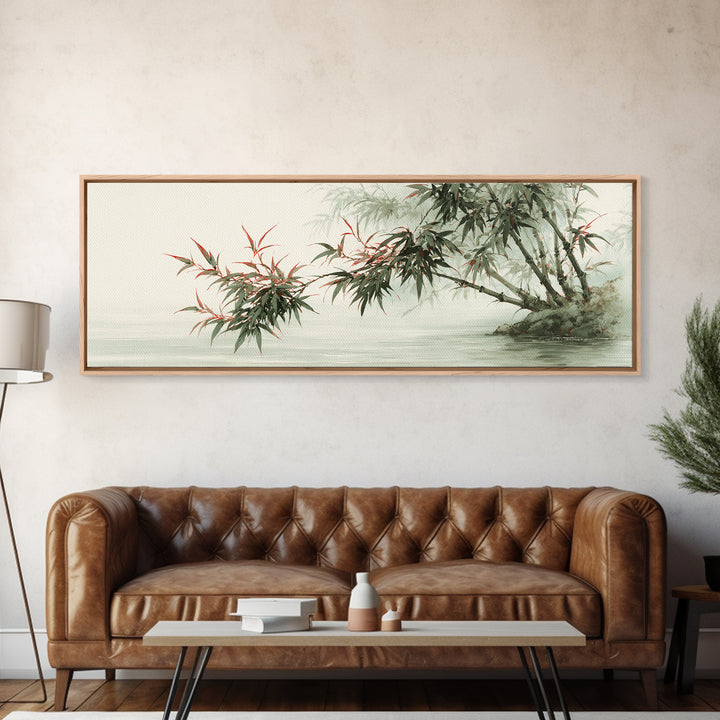 Bamboo Stalks in Sparse Ink Wash Framed Canvas Print, Zen Art, Contemporary Art, Living Room Decor, Fine Art, Zen, Wall Art, ZEN-3x1-90