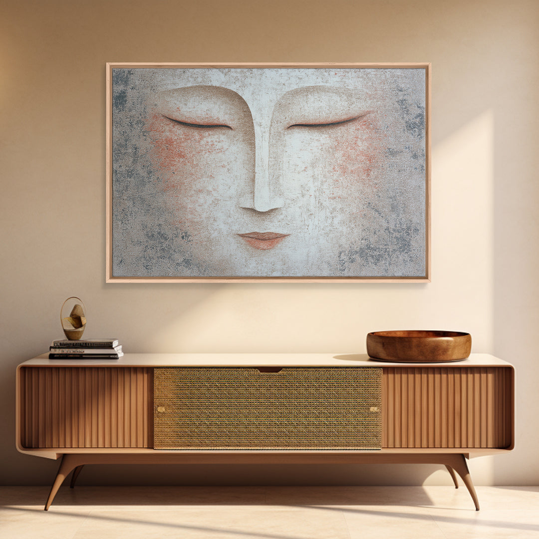 Calm Face with Closed Eyes and Simple Framed Canvas Print, Zen Art, Japanese Wall Art, Living Room Decor, Oil Painting, Zen, ZEN-3x2-2