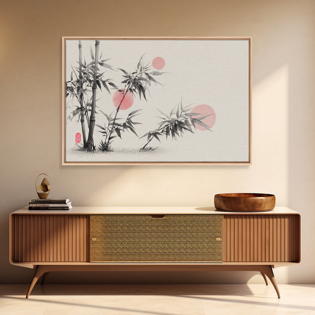 Bamboo Stalks in Sparse Ink Wash Framed Canvas Print, Zen Art, Wabi Sabi Wall Art, Living Room Decor, Zen, Statement Artwork, ZEN-3x2-6