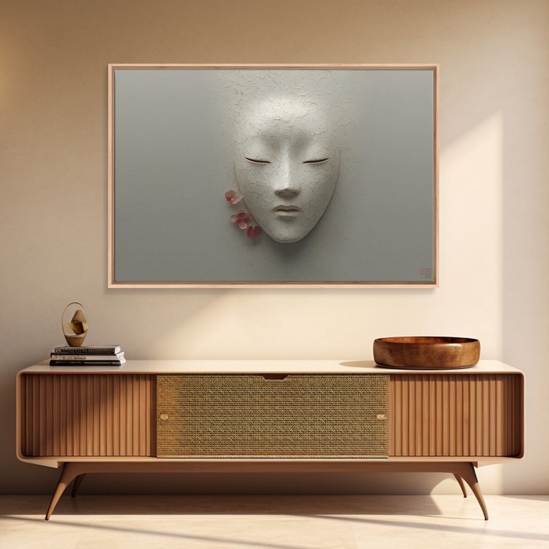 Calm Face with Closed Eyes and Simple Framed Canvas Print, Zen Art, Artist, Living Room Decor, Fine Art, Zen, Textured Painting, ZEN-3x2-74