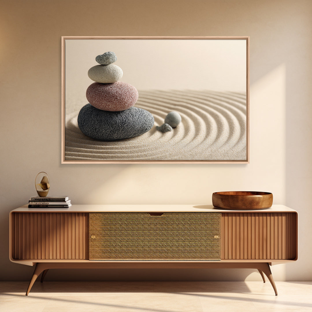 Smooth Pebbles Arranged Framed Canvas Print, Zen Art, Garden Art, Living Room Decor, Fine Art, Zen, Artist, Neutral Wall Art, ZEN-3x2-87
