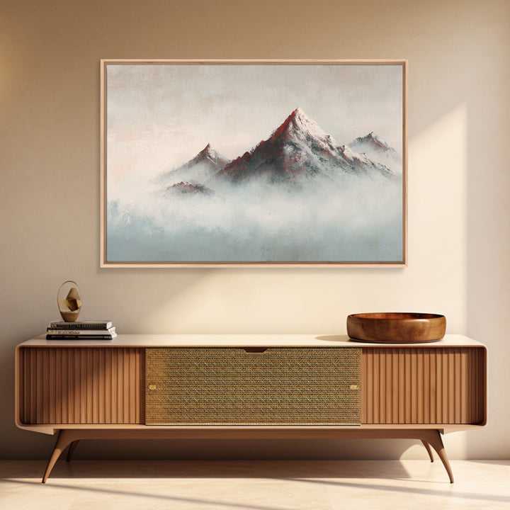 Minimal Mountain in Fog with Empty Space Framed Canvas Print, Zen Art, Contemporary Art, Living Room Decor, Oil Painting, Zen, ZEN-3x2-9