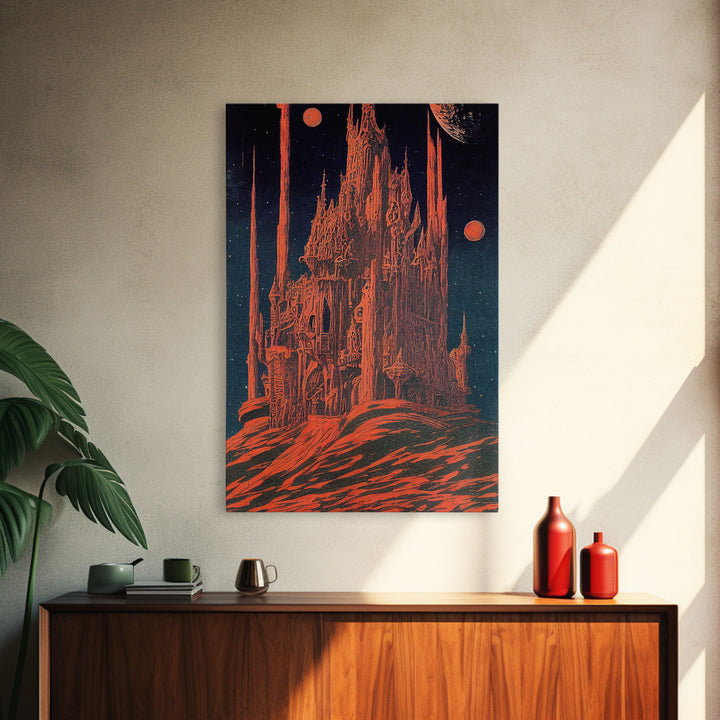 Gothic Red Eerie Castle Fine Art Print, Wall Poster, Wall Art Print
