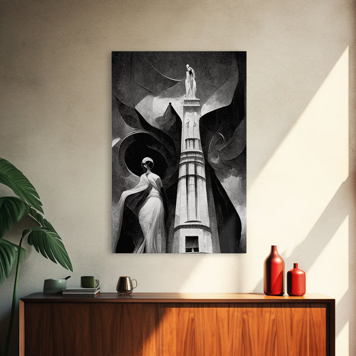 Vintage Style Art Deco Statue Study, Framed Canvas Print, Retro Style Wall Art, 1920s - 1930s style Art