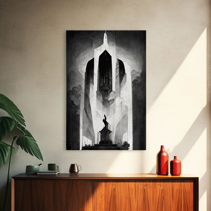 Vintage Style Art Deco Statue Study, Framed Canvas Print, Retro Style Wall Art, 1920s - 1930s style Art