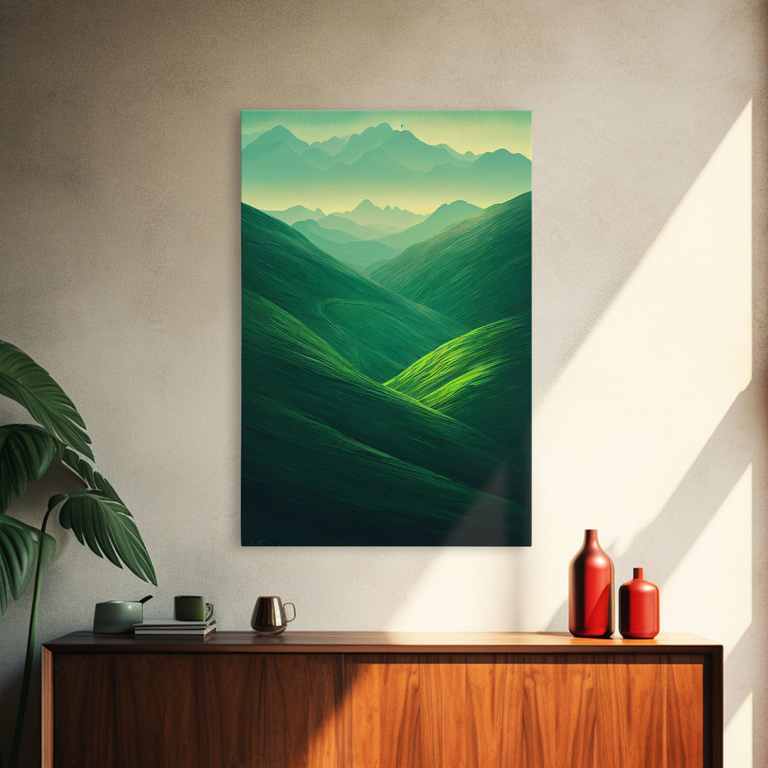 Emerald Green Landscape, Rolling Hills of Ireland, Framed Canvas Print, Ready To Hang Framed Wall Art, Living Room Wall Hanging