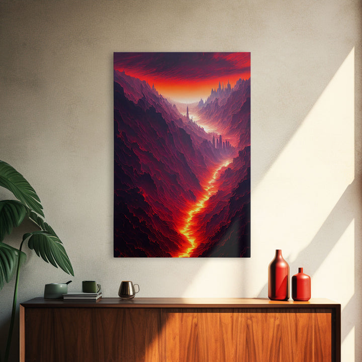 Lava Flow, Depths of Hades Art, Framed Canvas Print, Ready To Hang Framed Wall Art, Living Room Wall Hanging