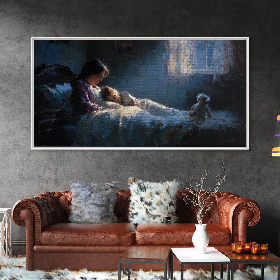 Mother Reading Bedtime Story To Child Wall Art, Cozy Kids Room Decor, Nursery Art Print, Sweet Dreams Bedroom Decor, Gift For Her