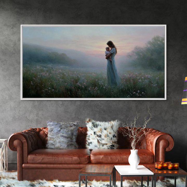 Misty Mother And Baby Meadow Wall Art, Impressionist Wildflower Landscape Print, Serene Nursery Decor, Gift For Mom, Home Decor