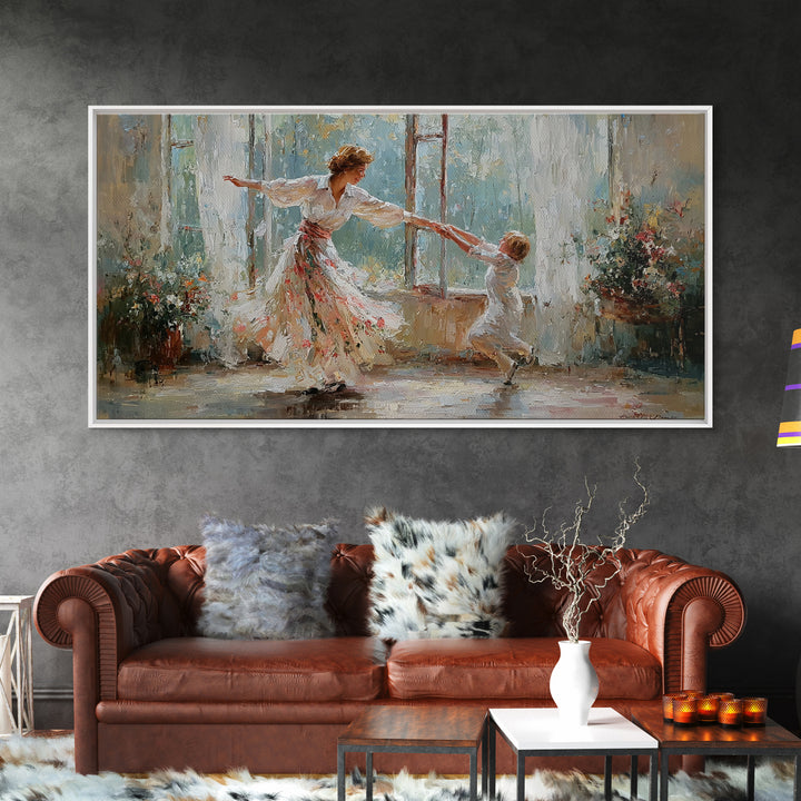 Sunlit Mother And Child Dance Canvas Print, Impressionist Family Wall Art, Nursery Decor, Gift For Mom, Living Room Decor